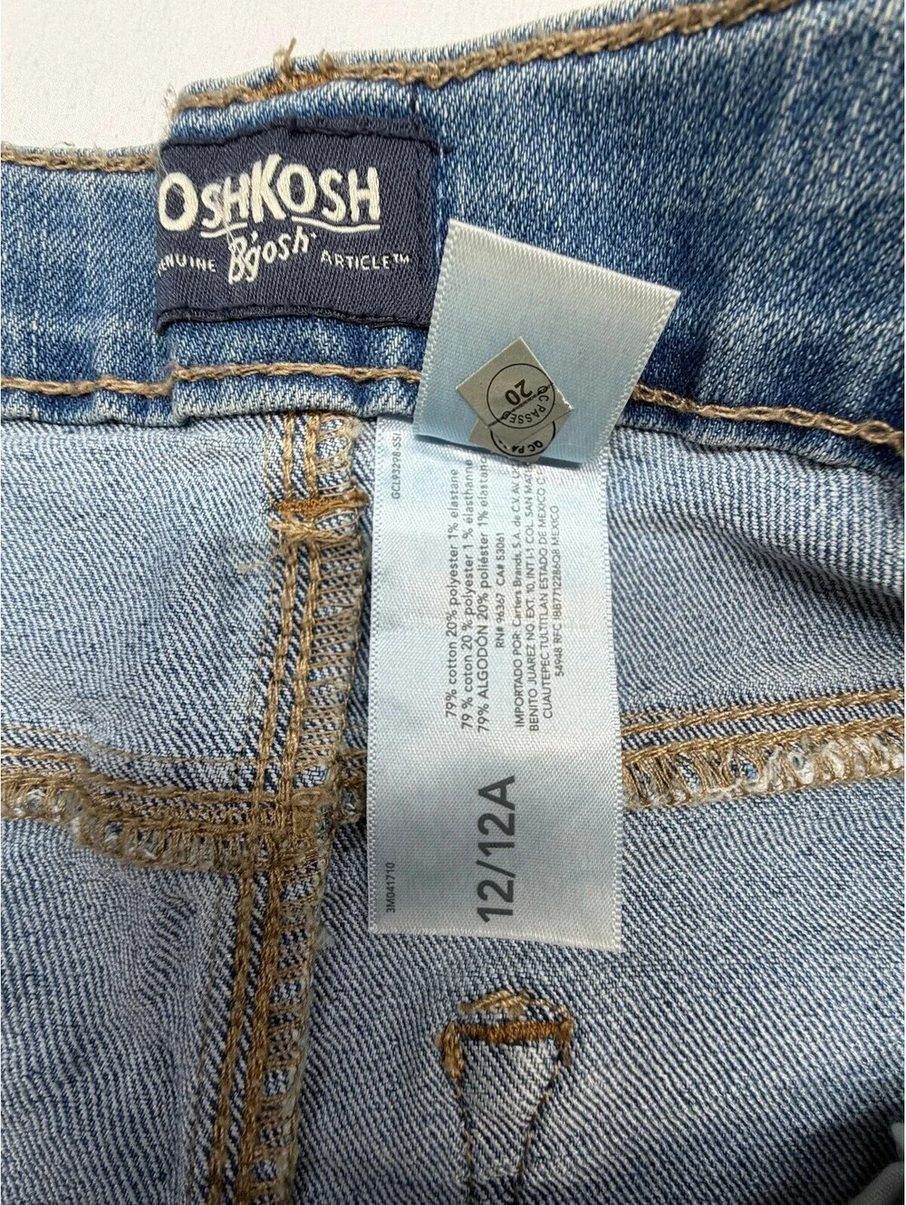 OshKosh Boy's Straight Jeans Distressed Light Wash Size 12 Blue